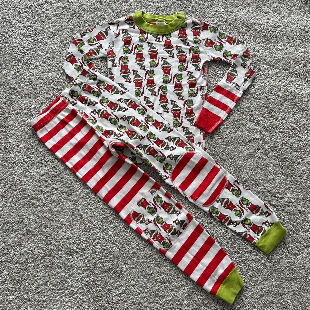 Hanna Andersson Grinch Patchwork Long Sleeve Pajama Pants Set